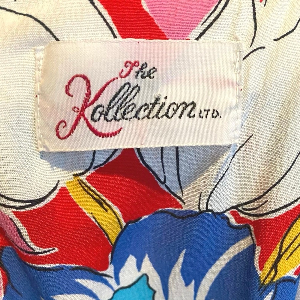 VTG 70s 80s The Kollection Floral Midi Dress SZ 6 Wide Sash Tie Resort Tropical - Picture 11 of 12